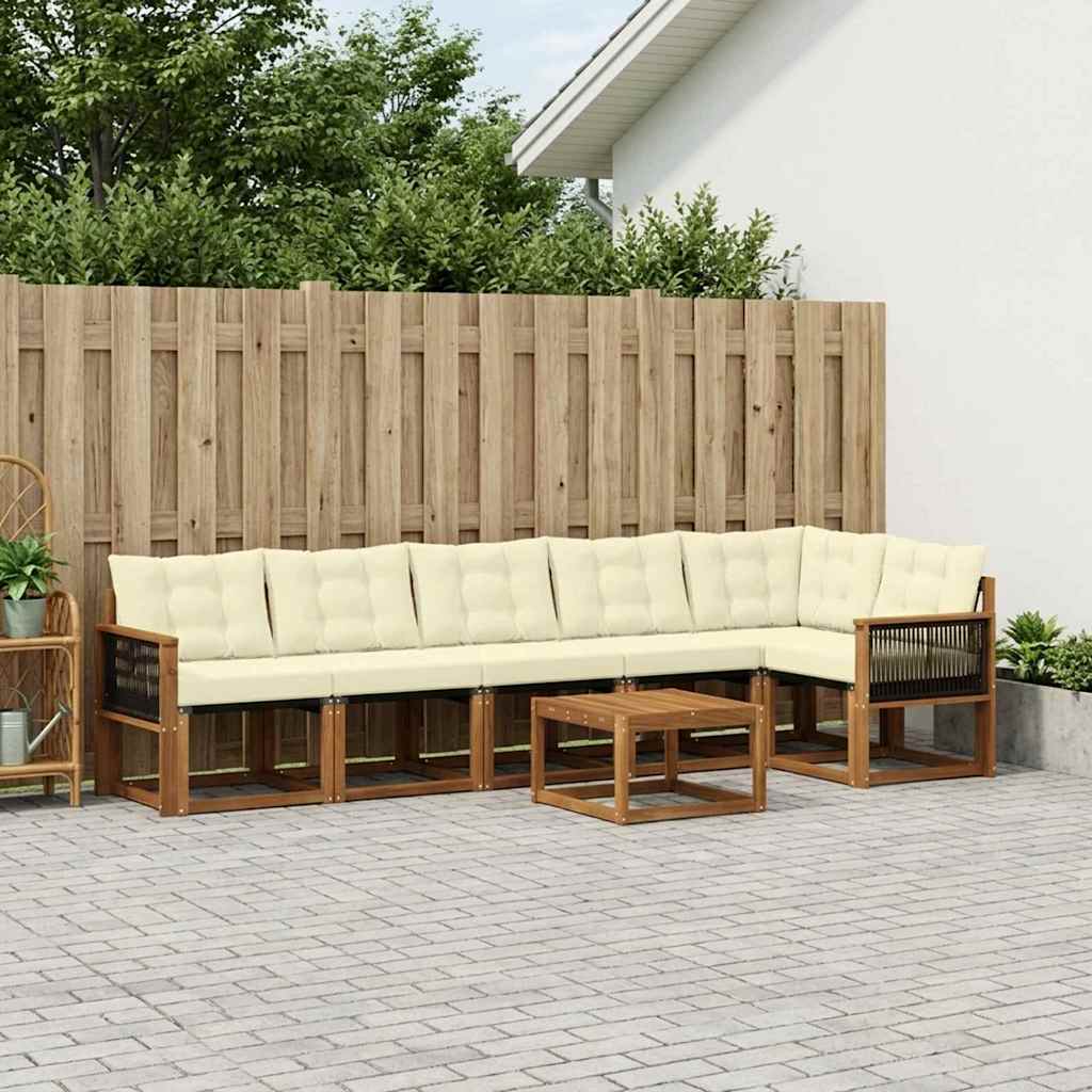 Outdoor Sofa Set with Cushions 7 pcs Natural and Cream
