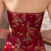 Women Summer Cheongsam Stand Collar Printing Off Shoulder Backless Split Hem Hollow Out Sleeveless Qipao Slim Fit Retro