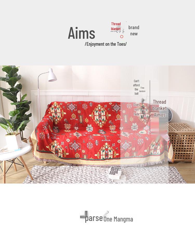 Европейский желтый плед в тибетском стиле, полностью хлопковый, двухсторонний, вязаный - Нескользящий, модный, минималистичный дизайн для дивана