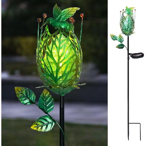 Solar Lights Outdoor - Garden Decorative Moon Solar Lights with Fairy Outdoor Metal Crackle Glass Globe Stake Garden Decor for Pathway, Lawn,Yard