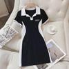 Large Size Stylish Summer Dress with Stand-Up Collar and Color-Block Design