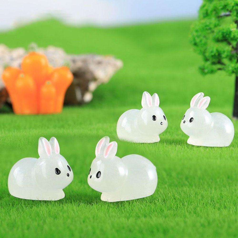 DIY Mini Rabbit Ornament Cartoon Resin Animal Figurines Cute Luminous Rabbit Miniatures  Outdoor