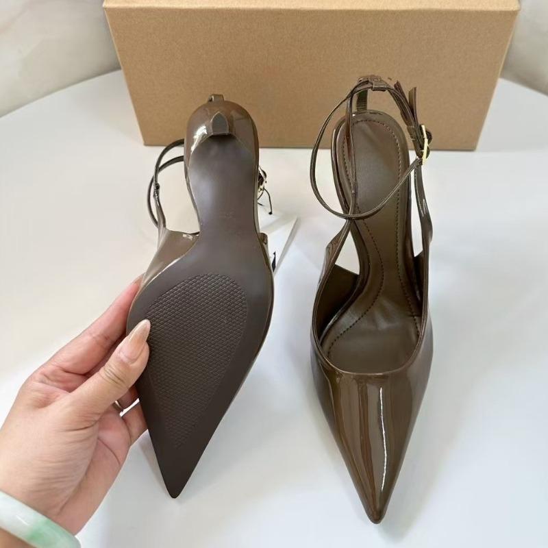 Мода 2025 Лето Роскошные Дизайнерские Женские Современные Сандалии Лакированная Кожа Сексуальный Ремешок на Щиколотке Платье Вечеринка Слингбэки Высокие Каблуки Женская Обувь