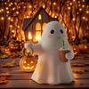 Nightstand Lamp Ghost Sculpture Statue Holding Pumpkin Drinking Ambient Lighting for Home Bookshelf Tabletop