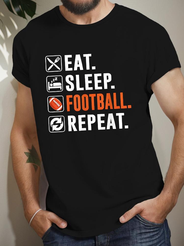 Мужская футболка с графическим принтом Eat Sleep Football и повторяющимся дизайном BoldEat Sleep Football Repeat100% хлопок, с круглым вырезом, короткий рукав, печатная