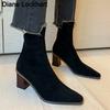 Fashion Autumn Winter Fashion Women Boots Square Toe Yarn Elastic Ankle Boots Kid Suede Thick Heel Shoes Female Socks Boots Bota Feminin
