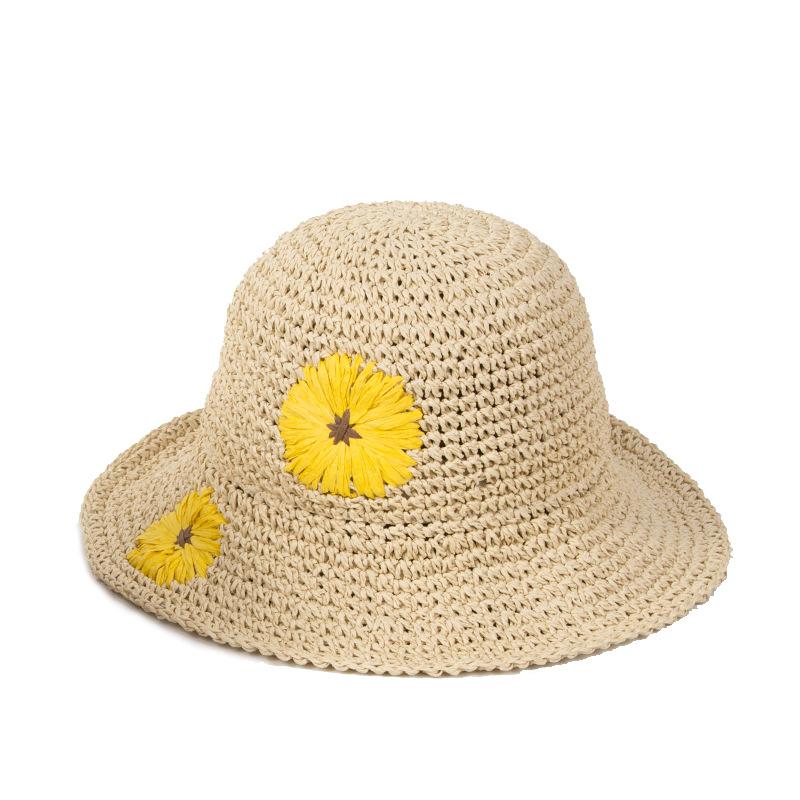 Подсолнух ручной работы крючком летняя соломенная шляпа для отдыха маленькая свежая женская универсальная дорожная соломенная шляпа-ведро