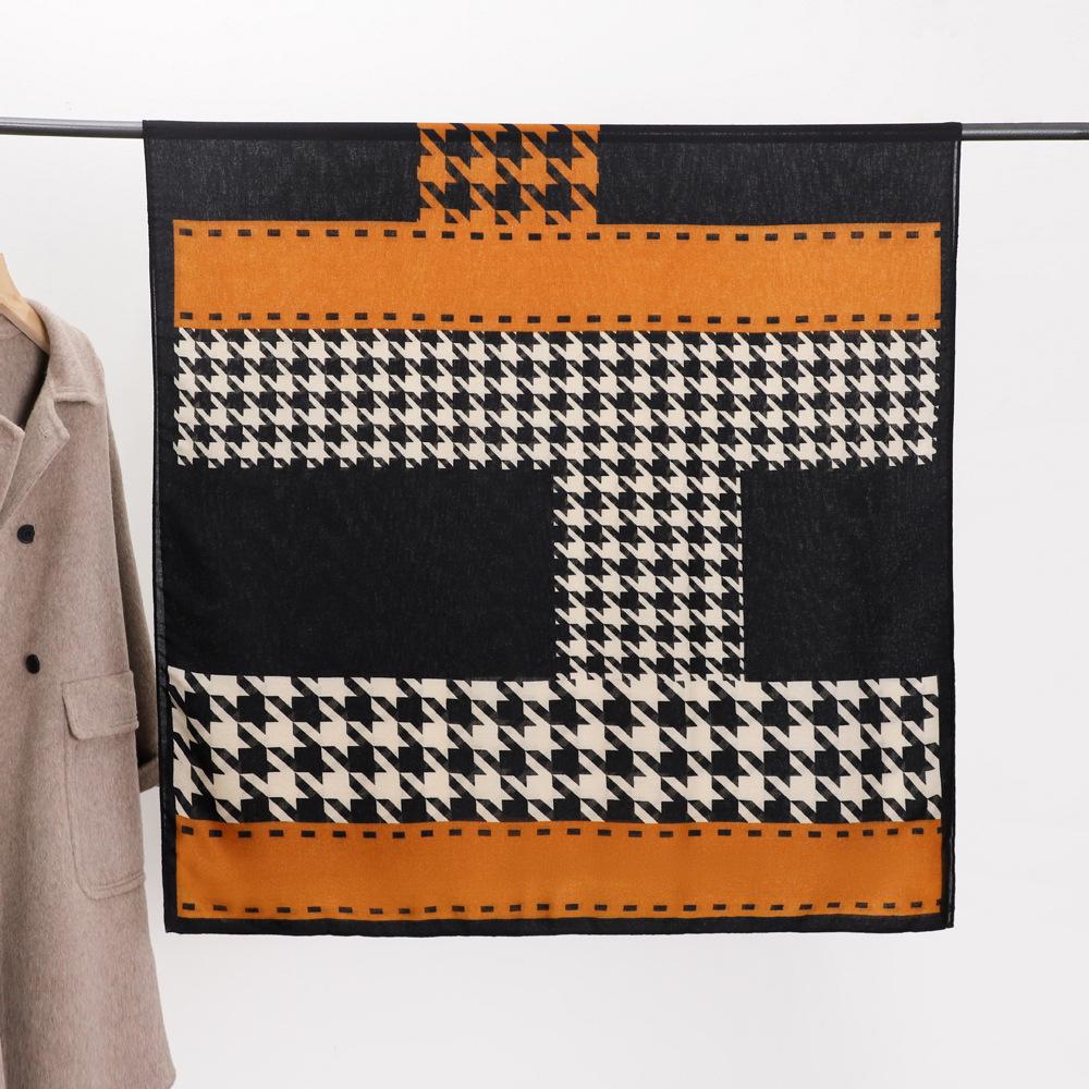 Autumn Cotton and Linen Travel Silk Scarf Female Korean Version of The Thousand Birds Grid Elegant Fashion Versatile Sunscreen Windproof Scarf