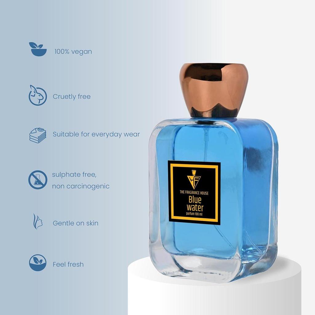 TFH The Fragrance House Blue Water Parfum For Men and Women, Mandarin Orange, Jasmine, Musk-Cedar| Skin Freindly For Men and Women