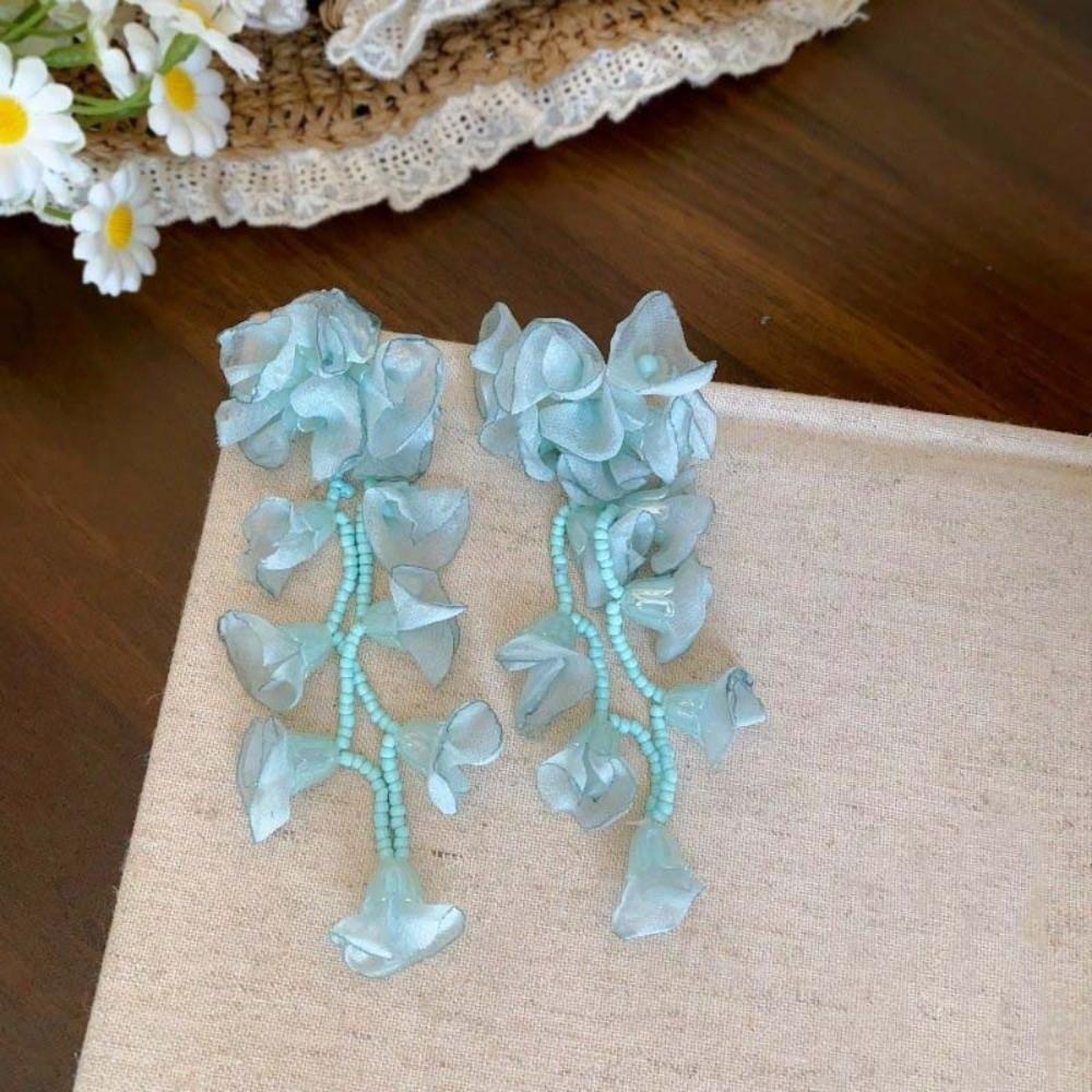 1 pair Bohemian Style Vacation Flower Eardrops with Beads Tassel Women Seaside Earrings Bride