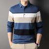 Осенняя новинка среднего возраста, мужская повседневная рубашка поло с лацканами и цветными блоками, мужская полосатая хлопковая футболка с длинными рукавами
