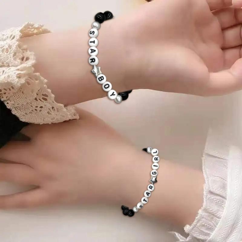 2Pcs Colorful Beaded Bracelets Stackable Star Shapes Pendant Handchain Valentine's Day Bangles Jewelry Trendy Accessory