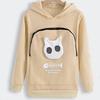 Women Spring Hoodie with Cat Nest Cartoon Print Big Zipper Pocket Hooded Long Sleeves Keep Warm Pullover Elastic Cuff Lady Hoodie Women Garment