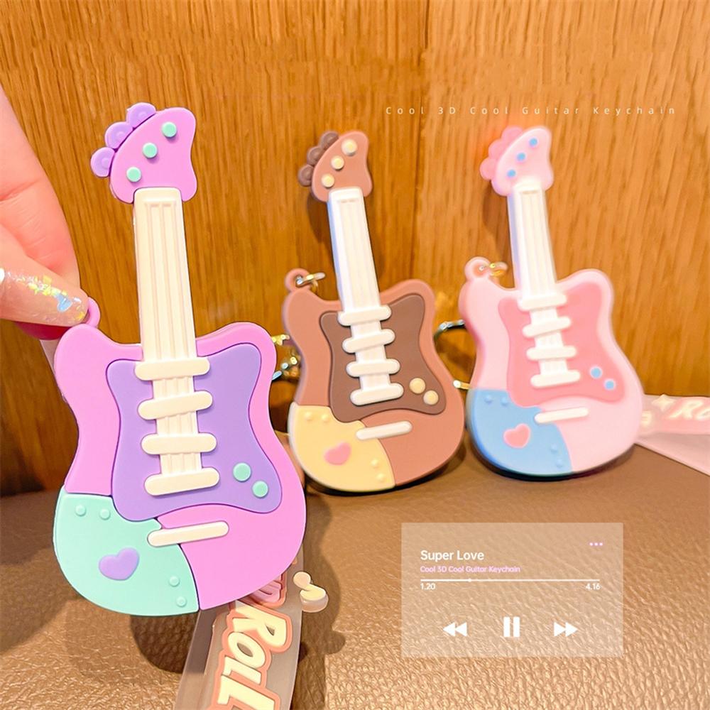 Fashion Guitar Key Chain Cute Musical Instrument Keychain Sweet Guitar Keyring  Car Key Ornament
