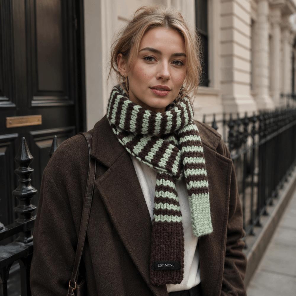 Neck Protection Winter Warm Scarf Striped Pattern Neck Scarf Vintage Knitted Long Scarf Winter