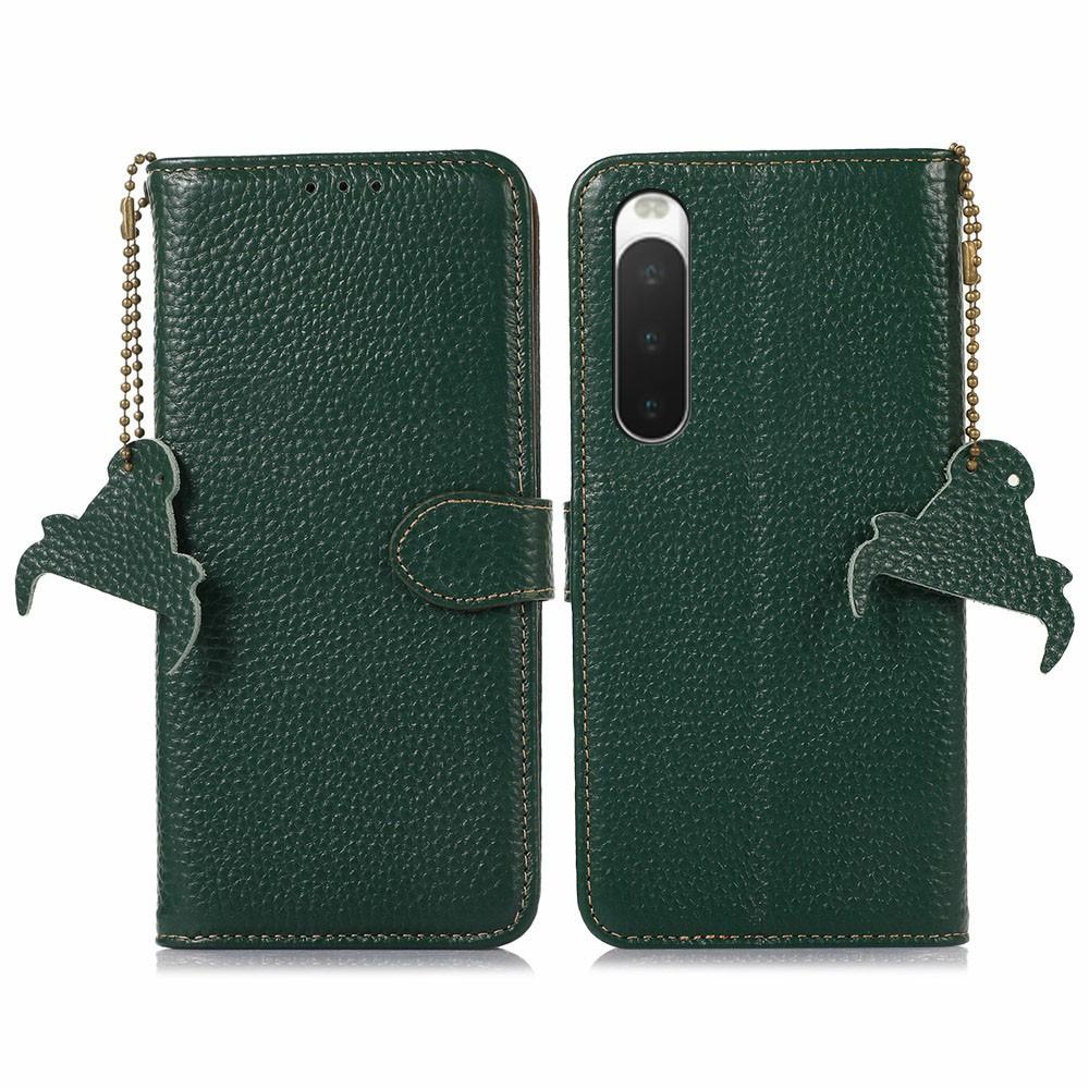 For Sony Xperia 10 IV 5G Case RFID Blocking Genuine Cow Leather Phone Cover Litchi Texture