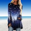 Plus Size Women Spring Snowflake Pine and Cypress Printed Comfy Long Sleeve Round Collar T-shirt Casual Baggy Mid Length Tee Tops