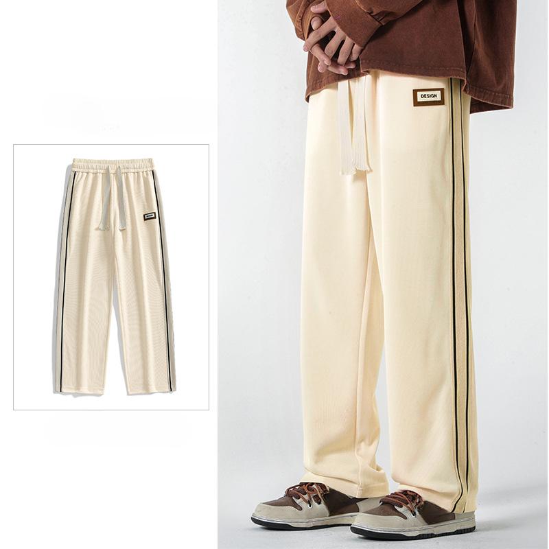 Spring and Autumn Men's New Vintage Side Strip Stitching Loose Straight-Leg Sports Trousers