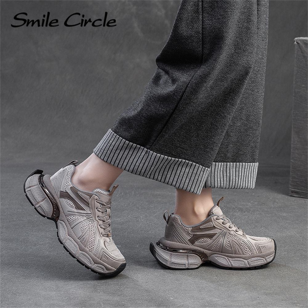 Женские кроссовки из натуральной кожи с круглым носком, увеличивающие рост, модные повседневные туфли на толстой подошве