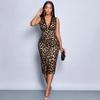 Элегантное облегающее платье без рукавов с V-образным вырезом и завышенной талией, леопардовый принт, 2026