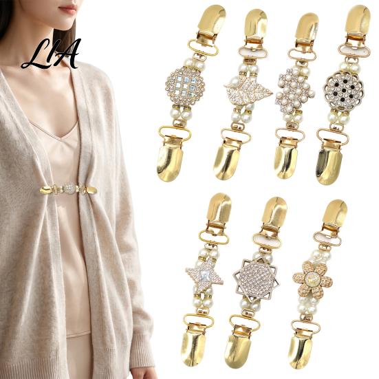 Dress Closure Clips 2Pcs Vintage Sweater for Women Girls, Retro Faux Pearl And Rhinestones Cardigan Clips, Elegant Autumn Winter Accessories
