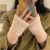 Women's Warm and Cold Resistant Half Finger Gloves for Autumn and Winter, Multifunctional Plush and Cute Office Convenience