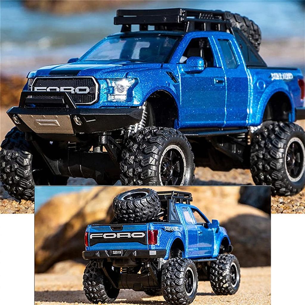 Масштаб 1/32 Ford Raptor F150, литая под давлением модель автомобиля, игрушечный автомобиль с откатным механизмом, звуком и светом для детей, коллекция подарков для мальчиков и девочек