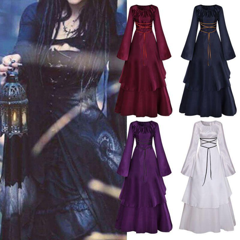 Изысканное женское винтажное средневековое платье с потрясающими длинными рукавами-колоколами и необычным дизайном