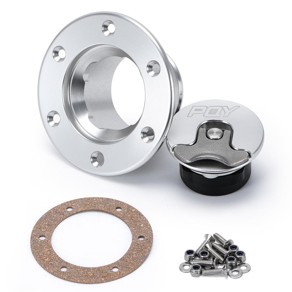 PQY - New Aluminum Billet Fuel Cell / Fuel Surge Tank Cap Flush Mount 6 bolt Surface Oxidation Opening ID 35.5mm PQY-SLYXG01