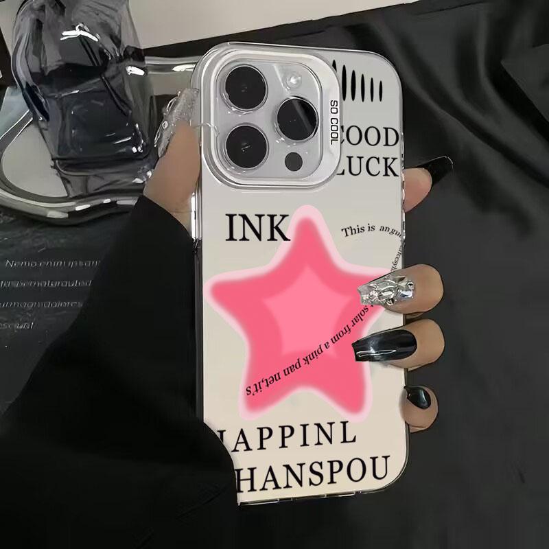 Cool Pink Five-Pointed Star Phone Case For IPhone 16 15 14 13 12 11 Pro Max Laser Hard Shockproof Cover Case Funda Bumber