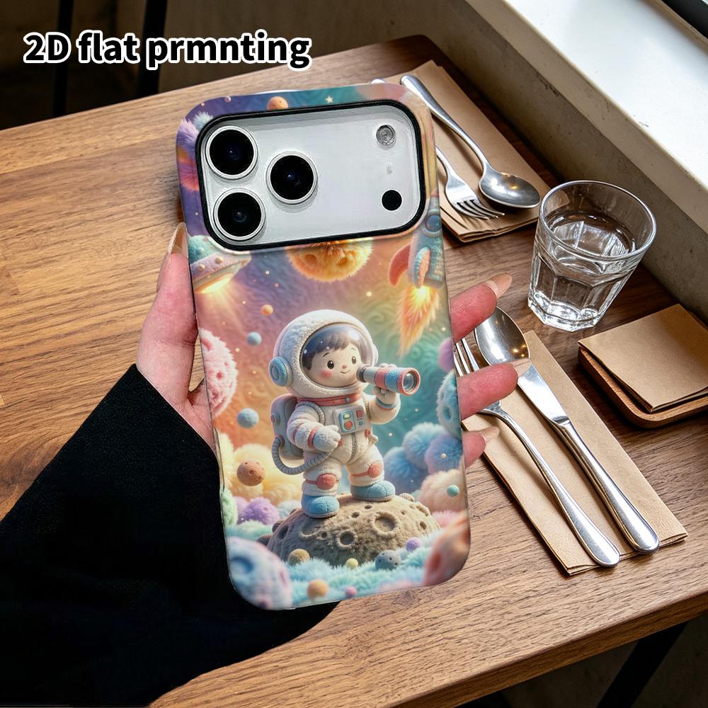 Phone Case: 2D flat, suitable for iPhone 18 17 16 15 14 13 12 Pro protective case, astronaut space theme, perfect Christmas and Halloween holiday gift