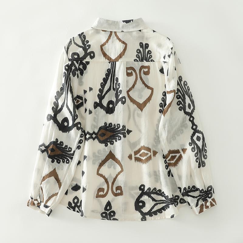 DIMANAF 2025 Новые Женские Топы Рубашки Футболки Однотонные Повседневные Свободные Блузки Осень Принт Хлопок Длинный Рукав