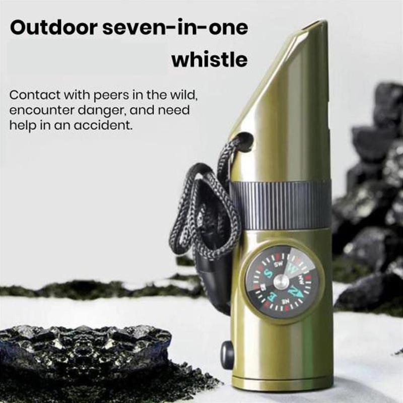 Multifunctional Whistle Led Flashlight Compass Magnifier Thermometer Portable 7-In-1