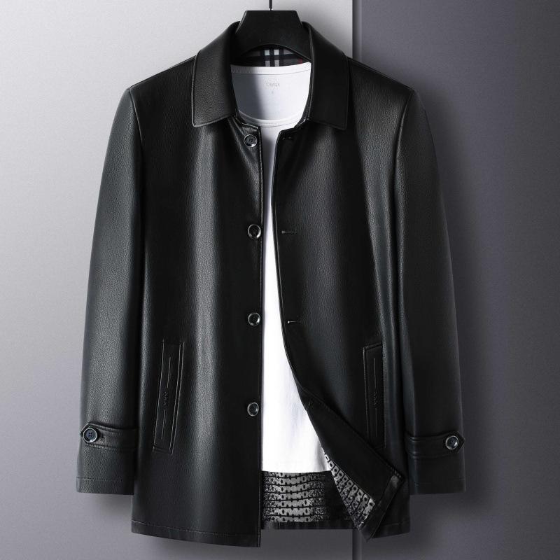High-end Men's Leather Jacket Autumn and Winter Middle-aged Lapel Business Dad Leather Jacket Casual Men's Leather Jacket