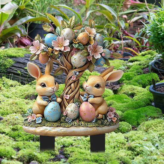 Easter Garden Stake 2D Acrylic Bunny Yard Decor Stake Cartoon Rabbit Colored Eggs Welcome Sign Stake Fairy Garden Accessories for Lawn Porch