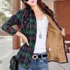 Women Autumn Winter Plaid Print Shirt Coat Lapel Long Sleeve Pockets Single Breasted Jacket Thick Fleece Lining Casual Outerwear