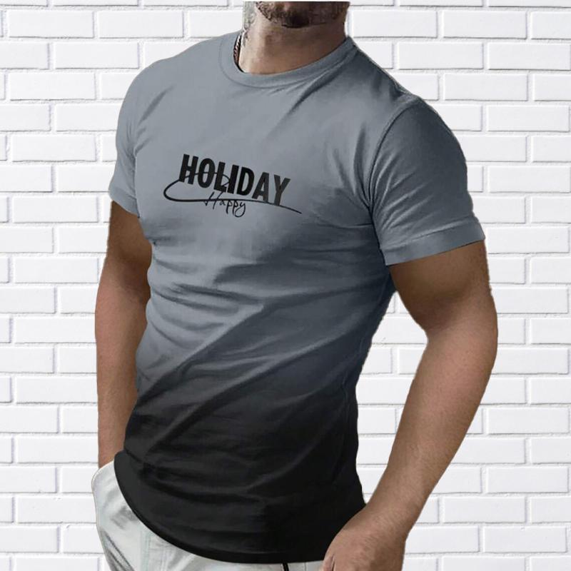 New Summer Men's Fashion T-shirt Personalized Gradient Letters Printed Men's T-shirt Top
