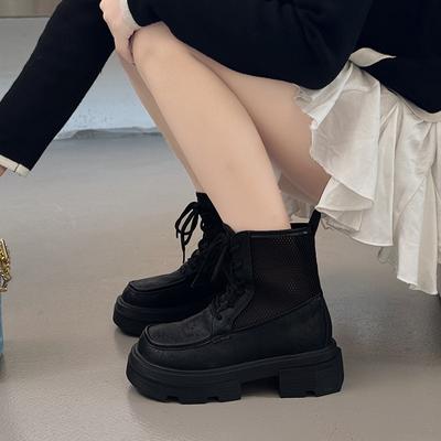 Мода Весна и Осень 2024 Женские Ботинки Бестселлер Круглый Носок Средний Каблук Сочетание Цветов Шнуровка Женские Короткие Ботинки