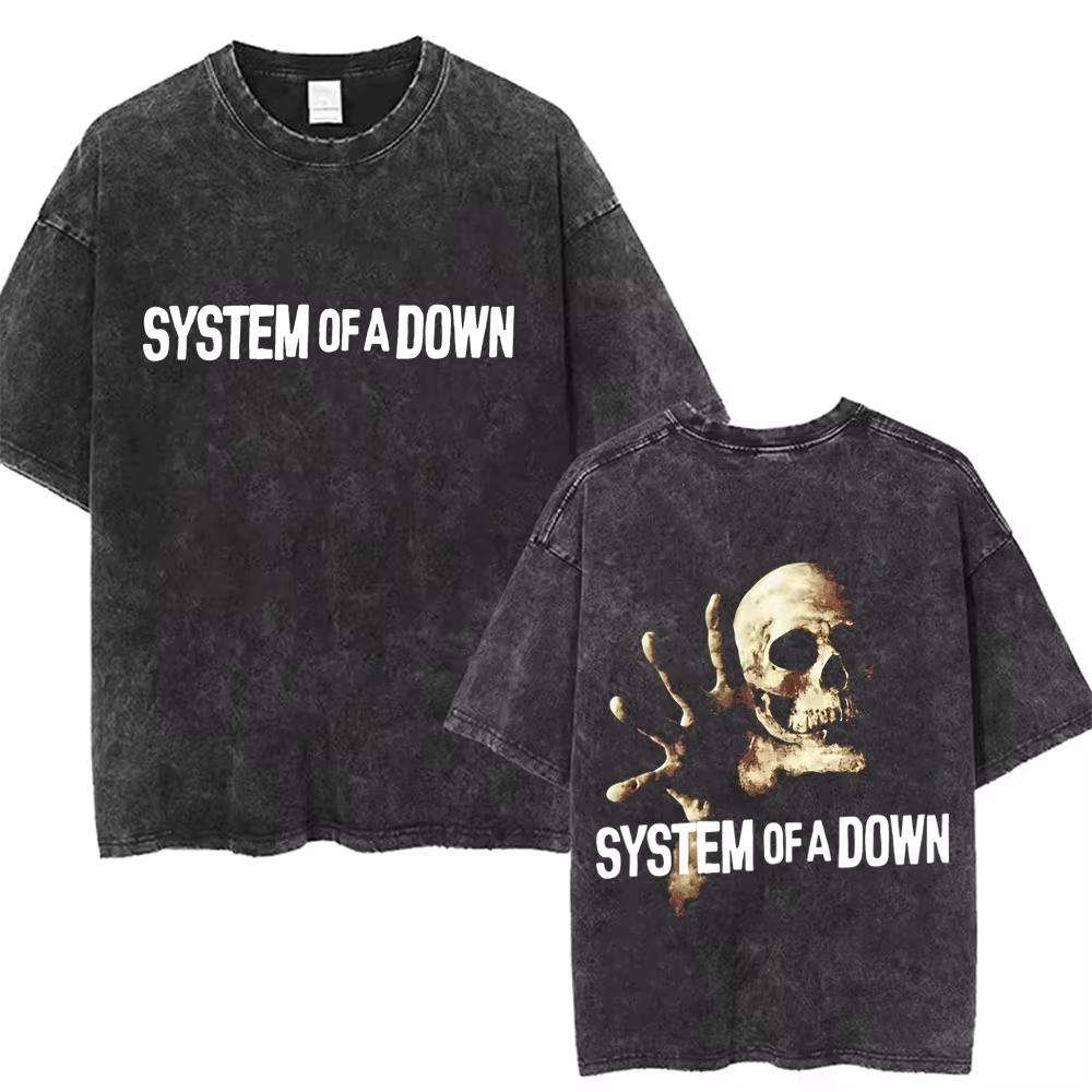 System Of A Down Toxicity Альбом Графические Выстиранные Футболки Мужчины Женщины Рок Оверсайз Футболка Мужской Винтажный Альтернативный Металл Футболки Повседневная Носка Крутая Футболка