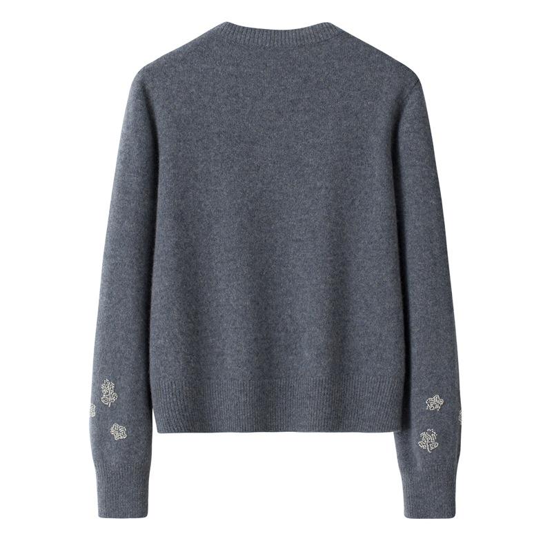 Женский толстый кашемировый кардиган на пуговицах, с ручной вышивкой бисером и вышитыми деталями