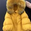 Зимняя пуховая куртка с меховым капюшоном женская утепленная теплая куртка с рукавами пуховик средней длины