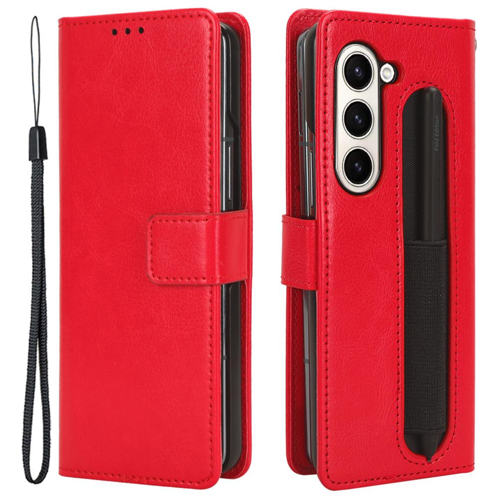 For Samsung Galaxy Z Fold6 5G Phone Case Pencil Slot Stand Leather Cover Crazy Horse Texture
