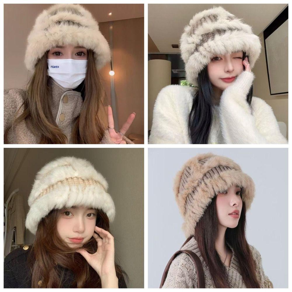 Thick Knit Bucket Hat Wide Brim Winter Hat Fashion Women Headwear Autumn Winter