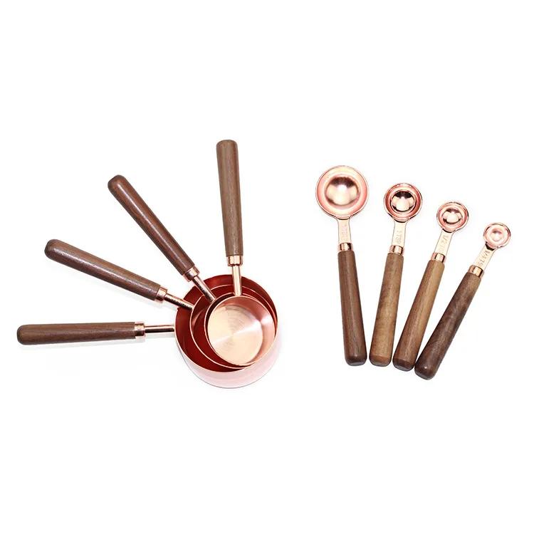 Мерный стакан из нержавеющей стали с деревянной ручкой, мерная ложка из восьми предметов, набор мерных ложек для бармена, инструмент для выпечки