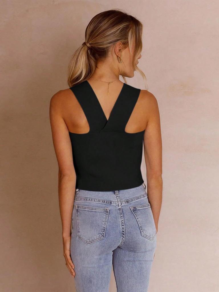 Women's Square Neck Knit Tank Top Sleeveless Fitted Sweater Shirt Summer Casual