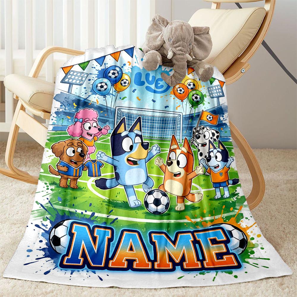 Bluey's Soccer Fun Personalized Text Blanket Multi-purpose Personalized Blanket Soft Warm Cozy Suitable for Seaside Picnics Nap Office Chair