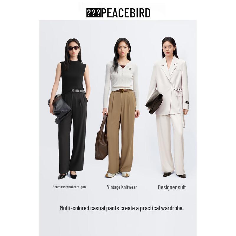 Peacebird Women's High-Waisted Drapey Wide-Leg Casual Pants