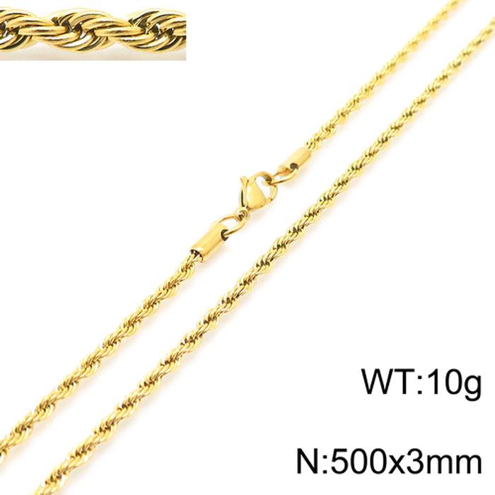 Durable Stainless Steel Rope Chain Necklace - Multi-Size, Titanium Steel for Men and Women