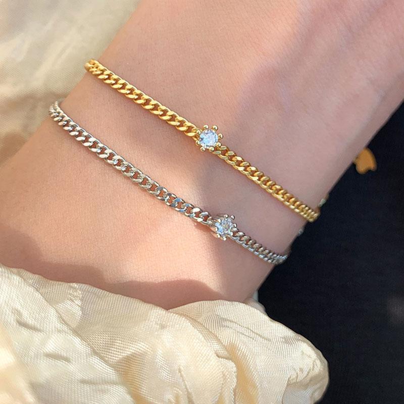 ANENJERY Браслет с одним цирконом, женская золотая цепочка, простые ювелирные изделия