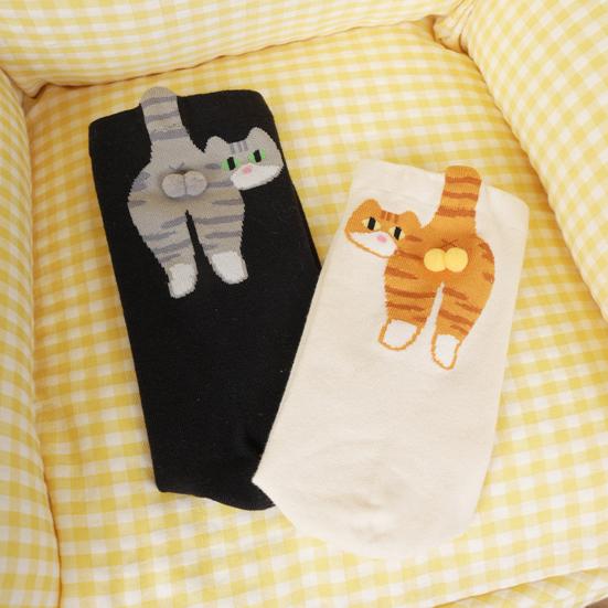 Cute Cat Socks with Balls Women's Cotton Novelty Animal Crew Socks 3D Fuzzy Balls Funny Cat Socks for Cat Lovers And Friends